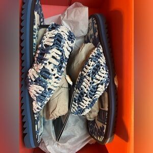 FARM Rio Brazil Blue Raffia Puffy Flip Flops Thong Sandals Shoes 7 9  HOST PICK